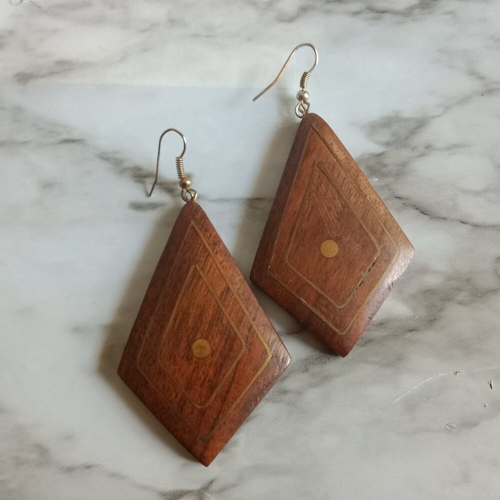 Boho Earrings Geometric Wooden Dangle Lightweight Natural Wood Statement Jewelry